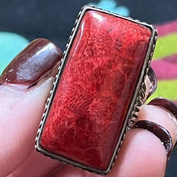 VTG Whimsigoth Red Coral Sterling Silver 925 Size 7 Statement Ring - Picture 8 of 8